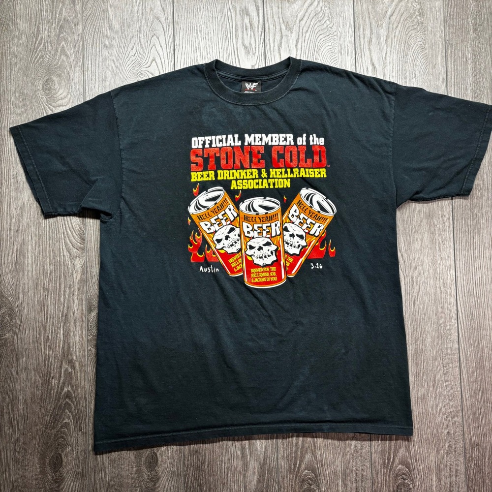 Vintage 2000 Stone Cold Steve Austin XXL WWF Beer Drinker Hellraiser Shirt Black